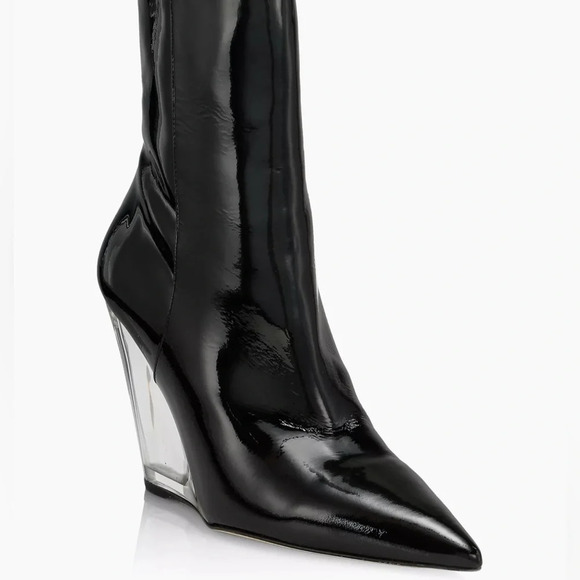 NWOB Stuart Weitzman Patent Leather Black Wedge Booties in size 6 - Picture 2 of 12